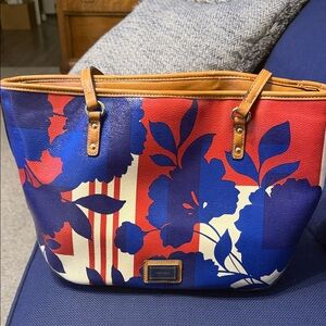 Nine West Floral Tote in Blue, Red & Tan